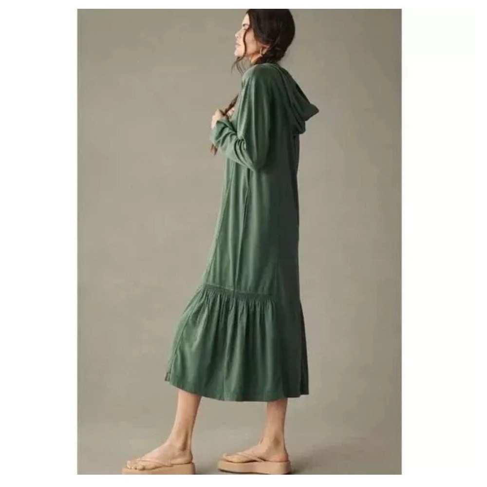 Daily Practice by Anthropologie Green Long-Sleeve Hooded Midi Dress V Neck Sz XS